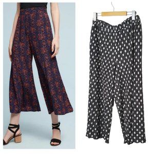 By Anthropologie Pants Wide Leg Cropped Culottes Trendy Boho Hippie Black M